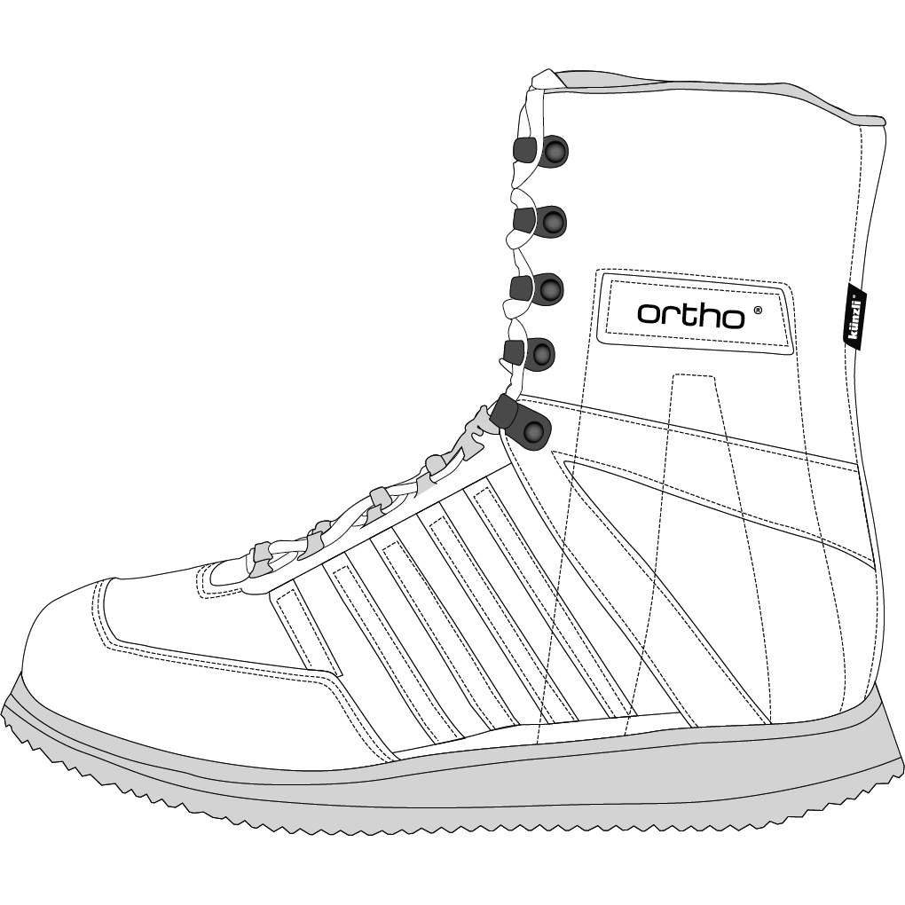 Ein weißer Kuenzli Schuhe Orthopädie-Stiefel mit hohem Schaft und Schnürung.