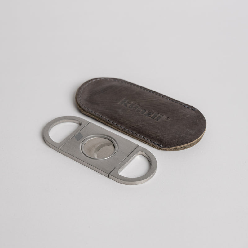 Zigarrenschneider mit Lederetui – Grau